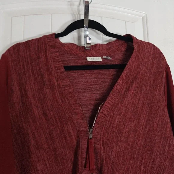 Logo Lori Goldstein Womens Jacket Red Heathered Ultrasuede Zip Up Hanky Tunic M - Picture 3 of 10